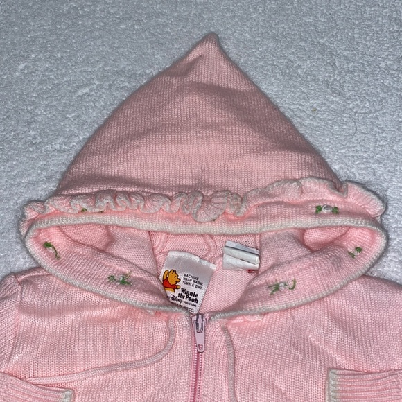 Vintage sears Winnie the Pooh acrylic pink knit hooded sweater 18/24m - Picture 2 of 9